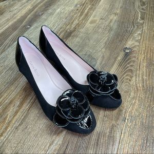 Taryn Rose Black Designer Wedge Floral Shoes Size 8